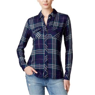 maison Jules Womens Plaid Button Up Shirt