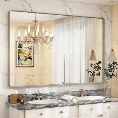 KIOTEE Rectangular Aluminum Alloy Framed and Tempered Glass Wall Bathroom Vanity Mirror in Matte Black