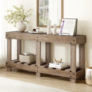 63" Rustic Console Table for Entryway, Fir Grain Finish with Storage Shelf, Vintage Hallway Table with Metal Rivet Accents-The Pop Home - 1 of 4