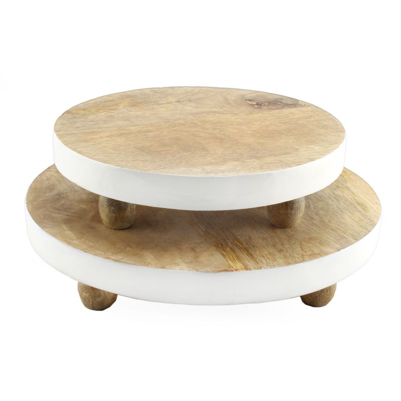AuldHome Design Farmhouse Round Wooden Risers 2pc Set, Rustic Decorative Risers for Display w/ Wood and Enamel, 1 of 8