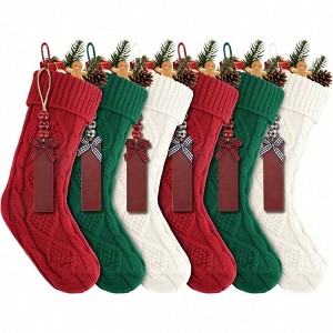 Personalized 18 Inches Large Knitted Stockings Red White Green Christmas Gifts Warm Soft Stockings for Home Decor Holiday Use - 1 of 4