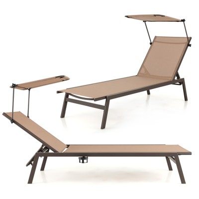 Tangkula 1PC/2PCS Outdoor Chaise Lounge 6-Position Recliner Lounger with Adjustable Sun Shade & Cup Holder