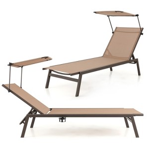 Tangkula 1PC/2PCS Outdoor Chaise Lounge 6-Position Recliner Lounger with Adjustable Sun Shade & Cup Holder - 1 of 4