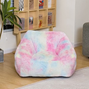 Hooseng Bean Bag Chairs for Kids, 27" Modern Soft Faux Fur Rainbow Beanbag Sofa with Sponge Filling for Kids Teens Bedroom, Living Room - 1 of 4