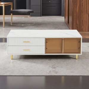47.2" MDF Coffee Table with Glass Doors & LED - 1 of 4