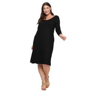 L I V D Women's Plunge Neck Vegan Cashmere Rib Midi Dress, Black - 1 of 3