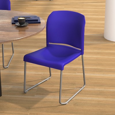 Blue Metal Full-Back Contoured Stacking Chair with Gray Sled Base