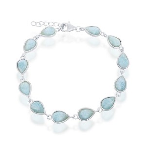 Caribbean Treasures Sterling Silver, Pear-Shaped Larimar Linked Bracelet - Blue 7.5 Inch - 1 of 2