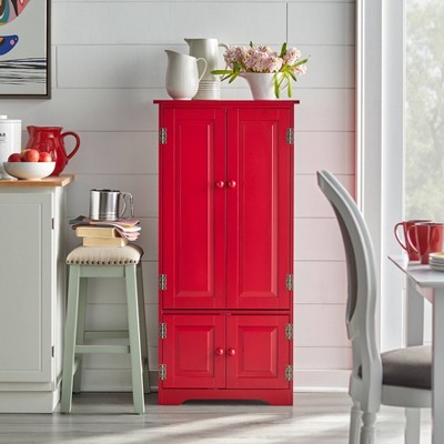 Red Storage Cabinet w/ 2 Door 1 Adjustable Shelf Wood Kitchen Accent Furniture 
