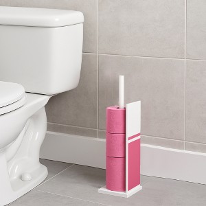 Evideco French Home Goods Freestanding Metal Toilet Paper Holder Reserve 3 Rolls Finish:White - Pink Fuchsia - 1 of 4