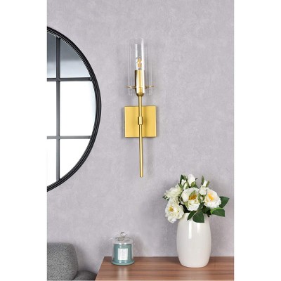 Elsreth Brass Cylinder Dimmable Wall Sconce with Clear Glass Shade