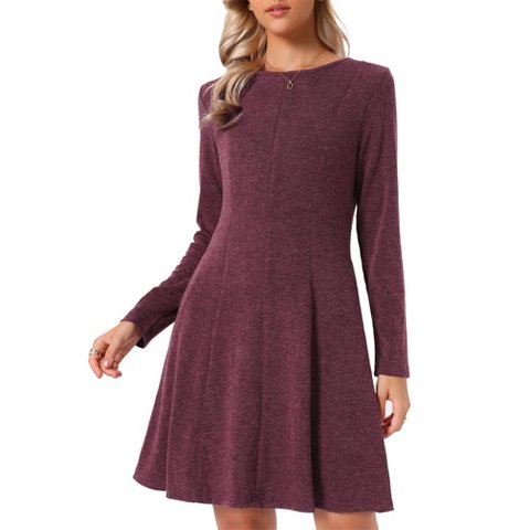 Женские платья INSPIRE CHIC Women's Casual Knit Mini Long Sleeve Lightweight Round Neck Pull-On Dress X Small Dark Red