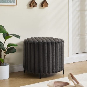 PAGED Upholstered Round Pouf Ottoman, Portable Foot Rest Ottoman Bench, Lightweight Faux Fur Footstool, Ideal as Entryway Bench or Extra Seating - 1 of 4