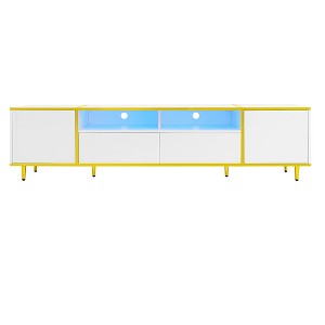 TIRAMISUBEST 70.9" Modern TV Stand for 80" TVs - Entertainment Center with LED Lights, 2 Shelves, 2 Drawers & 2 Cabinets, Metal Legs - 1 of 4