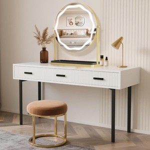 Garvee Makeup Vanity Mirror, Touch Control, Dimmable 3-Color Light, 360° Rotation, Removable Storage Box, Gold, Desktop Use - 1 of 4