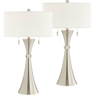 360 Lighting Art Deco Table Lamps 28" Tall Set of 2 with WiFi Smart Sockets Silver Metal Column White Drum Living Room Bedroom Bedside