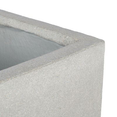 Borsla 21" Modern Minimalist Acacia and Concrete Planter, Natural/Light Grey