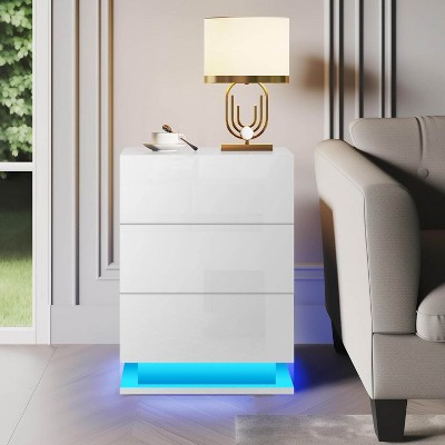 ORRD LED Nightstand – Modern 3-Drawer White Bedside Table