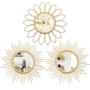 Aoibox 3 Pack Gold Sunburst Wall Mirrors Set, Decorative Hanging Metal Art for Living Room, Bedroom, Entryway, Bathroom, Home D¨¦cor - 1 of 4