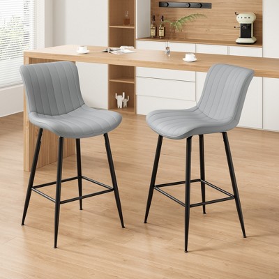 SKRAN Counter Height Bar Stools, Faux Leather Barstool Set of 2, Fabric Seat and Back for Dining Room, Kitchen and Islands