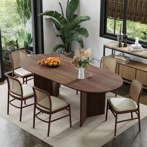 67" Farmhouse Large Oval Brown Dining Table for 4-6 People with V-Shaped Legs for Dining Room and Living Room - 1 of 4