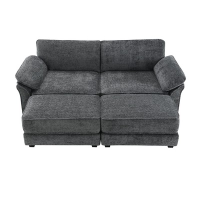 NicBex Modern 81" Sofa Bed Chenille Convertible Sleeper Sofa with 2 Ottomans for Living Room