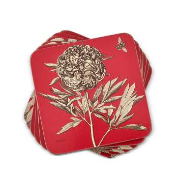 Pimpernel Sanderson Etchings and Roses Red Coasters Set of 6 - 4.25" Square