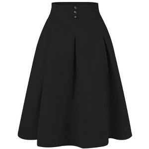 Allegra K Women's Pleated Button Decor High Waist Casual Office Swing Midi Skirts - 1 of 4