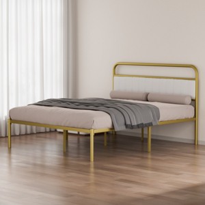 FURNIinspire Beds Queen Size Metal Bed Frame Modern Platform Bed with Upholstered Headboard Cushion, Bedroom Furniture, Gold, 82.44"*60.7"*41.73" - 1 of 4