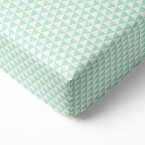Bacati - Noah Mint Triangles Muslin 100 percent Cotton Universal Baby US Standard Crib or Toddler Bed Fitted Sheet - 1 of 4