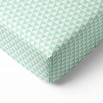 Bacati - Noah Mint Triangles Muslin 100 percent Cotton Universal Baby US Standard Crib or Toddler Bed Fitted Sheet