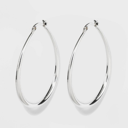 Silver Plated Graduated Oval Hoop Earrings - A New Day™ Silver