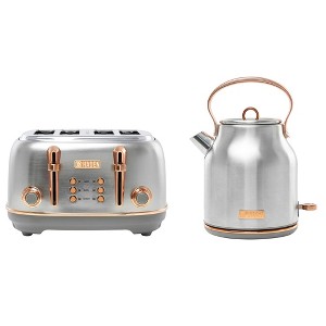 Haden Heritage 4 Slice Wide Slot Stainless Steel Toaster Bundled with 1.7 Liter Stainless Steel Electric Water Kettle, Steel & Copper - 1 of 4