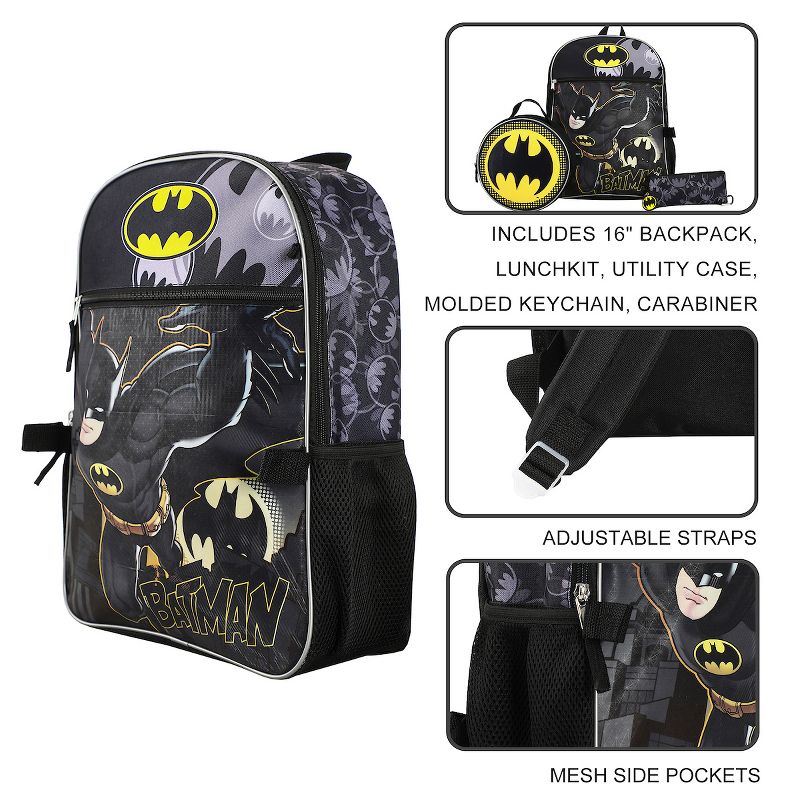 DC Comic Book Batman Symbol 5-Piece Backpack Accessory Set for boys, 5 of 7