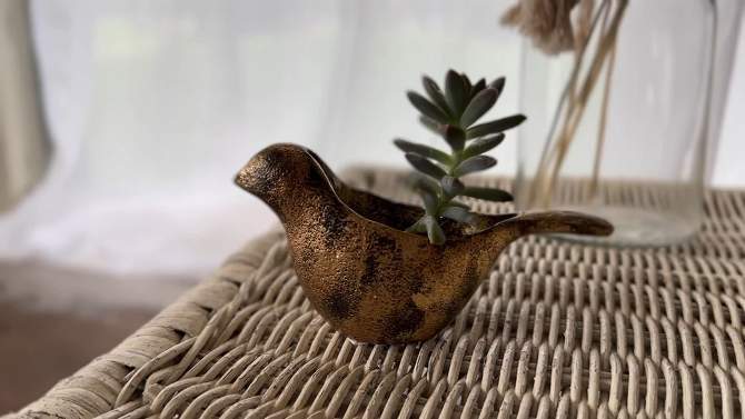 Rustic Bird Mini Planter Brass Metal by Foreside Home & Garden, 2 of 11, play video
