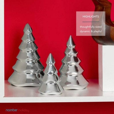 Silver Metal Christmas Tree Figurine Set of 3