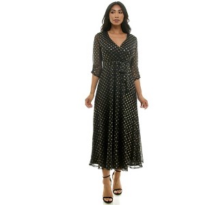 Harlow & Rose Womens 3/4 Ruched Sleeve Faux Wrap Maxi Dress - 1 of 3