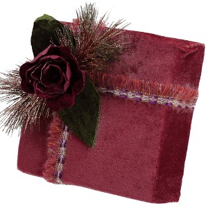 Northlight 8" Red and Green Floral Accent Christmas Gift Box Decor - 1 of 3