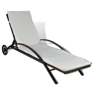 vidaXL Poly Rattan Sun Lounger - Brown with Cushion, Adjustable Backrest & Wheels - Weather-Resistant Outdoor Patio Furniture - 1 of 4