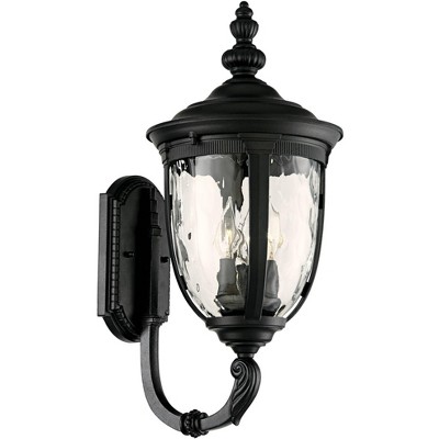 Bellagio Texturized Black Outdoor Wall Light with Clear Hammered Glass