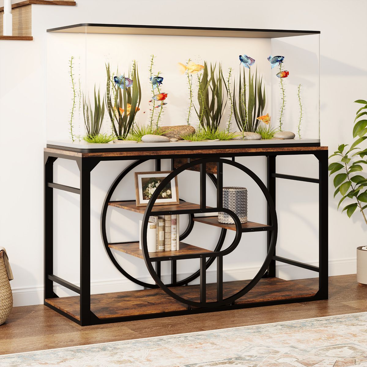 52'' Metal Aquarium Stand with Power Outlets, Cabinet for Fish Tank Accessories Storage - Suitable for Fish Tank Stand, Turtle, Reptile Terrarium - thumbnail 3