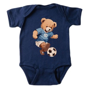 The Juniper Shop Watercolor Soccer Bear Baby Short Sleeve Bodysuit - 1 of 4