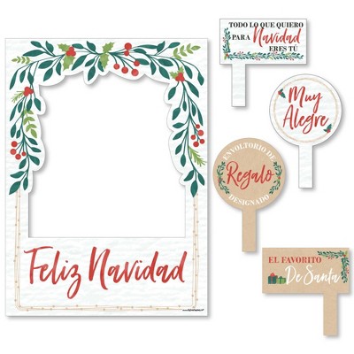 Big Dot of Happiness Feliz Navidad - Holiday and Spanish Christmas Party Photo Booth Picture Frame and Props - Printed on Sturdy Material