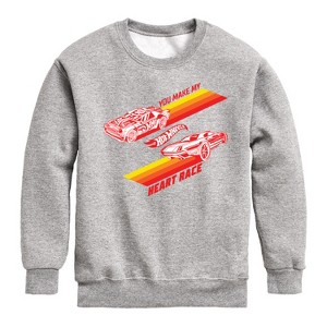 Boys' - Hot Wheels - Valentine's You Make My Heart Race Graphic Long Sleeve Fleece Sweatshirt - 1 of 4
