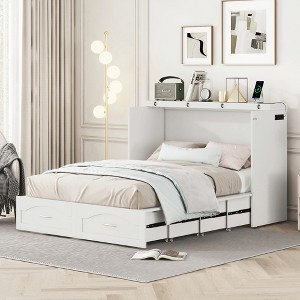 Queen/Full Size Murphy Bed Wall Bed with Drawer and A Set of Sockets & USB Ports - ModernLuxe - 1 of 4
