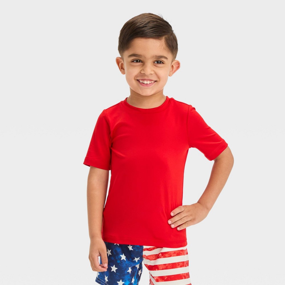 Photos - Swimwear Toddler Boys' Short Sleeve Rash Guard Top - Cat & Jack™ Dark Red 3T