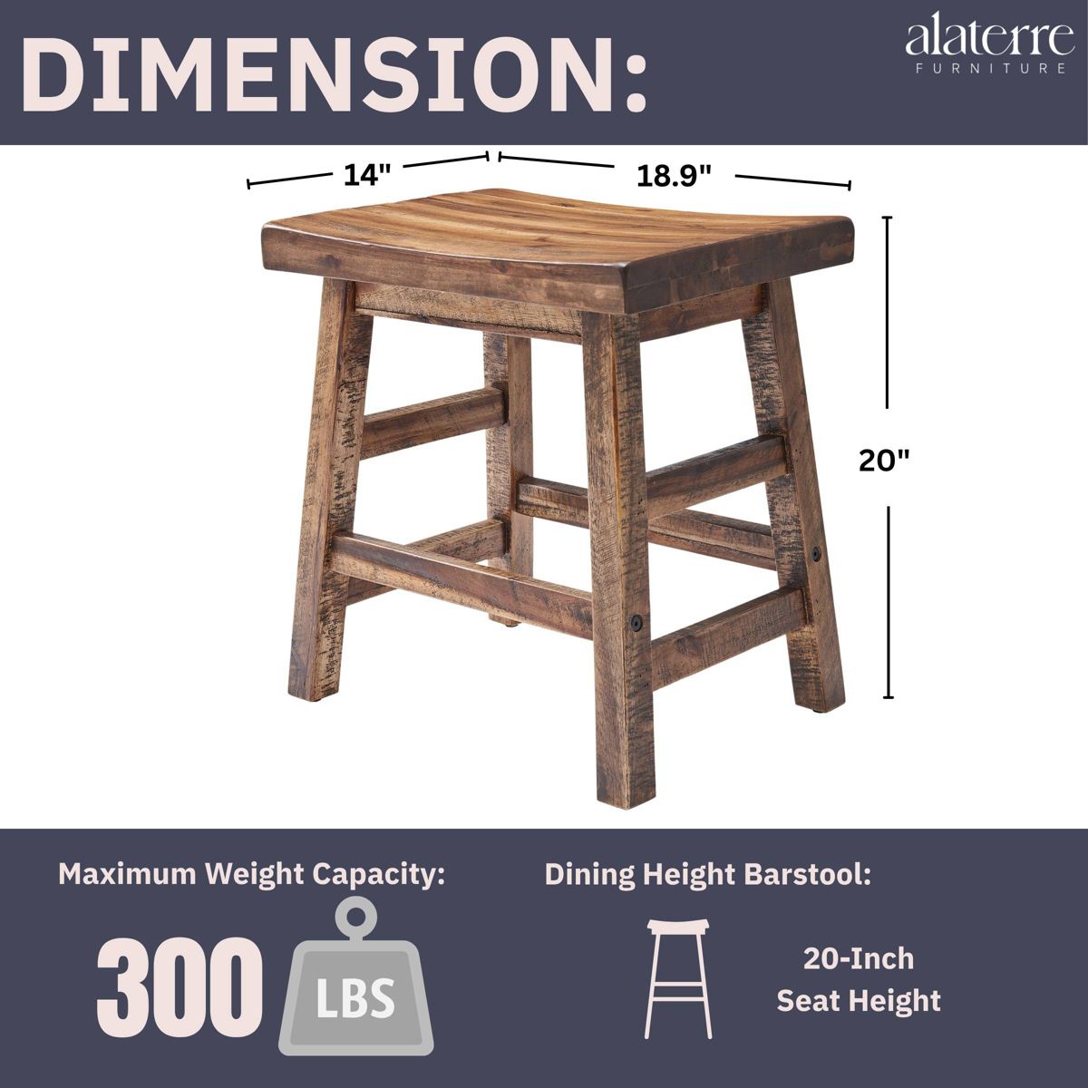 20" Durango Industrial Wood Counter Height Barstool Dark Brown - Alaterre Furniture: Rustic Acacia Frame - thumbnail 4