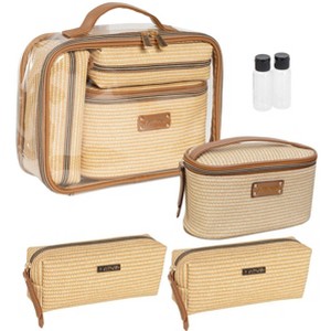 Joan & David Straw Texture 4 Piece Clear Cosmetic Bag Set - 1 of 4