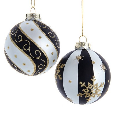 Kurt Adler 80 Mm Silver/ Black/ Gold Glass Balls, 6-piece Set : Target