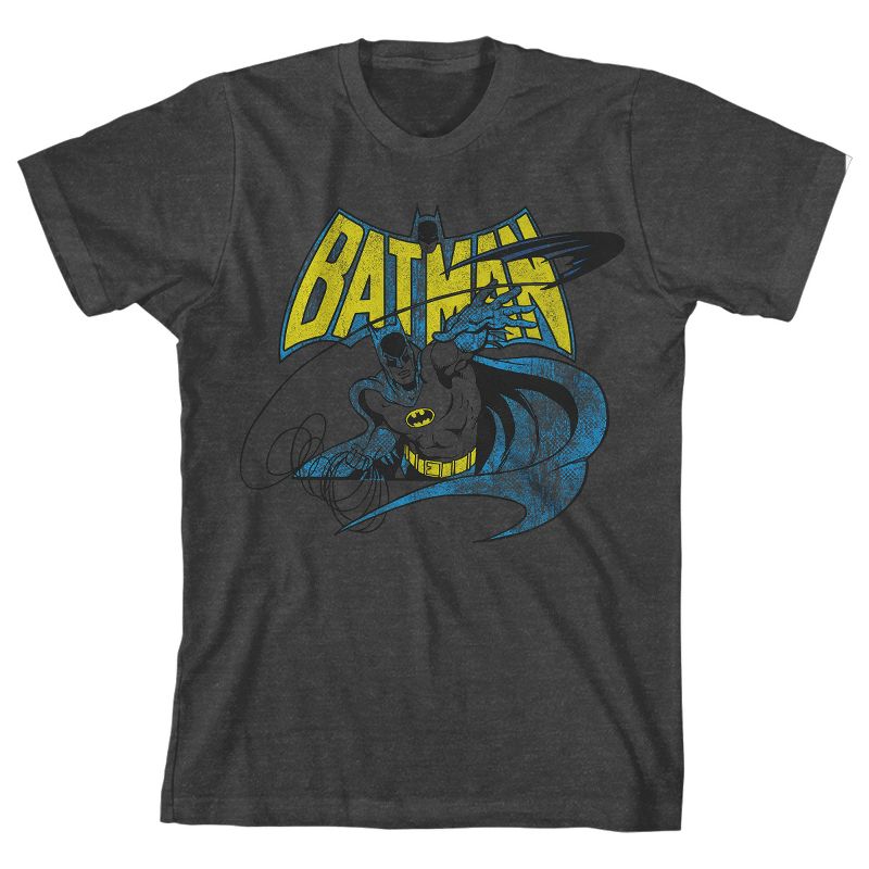 Batman Vintage Comics Hero Boy's Charcoal Heather T-shirt, 1 of 4